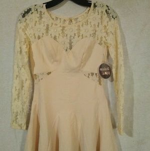 Stretch Beige & Lace Mini Dress